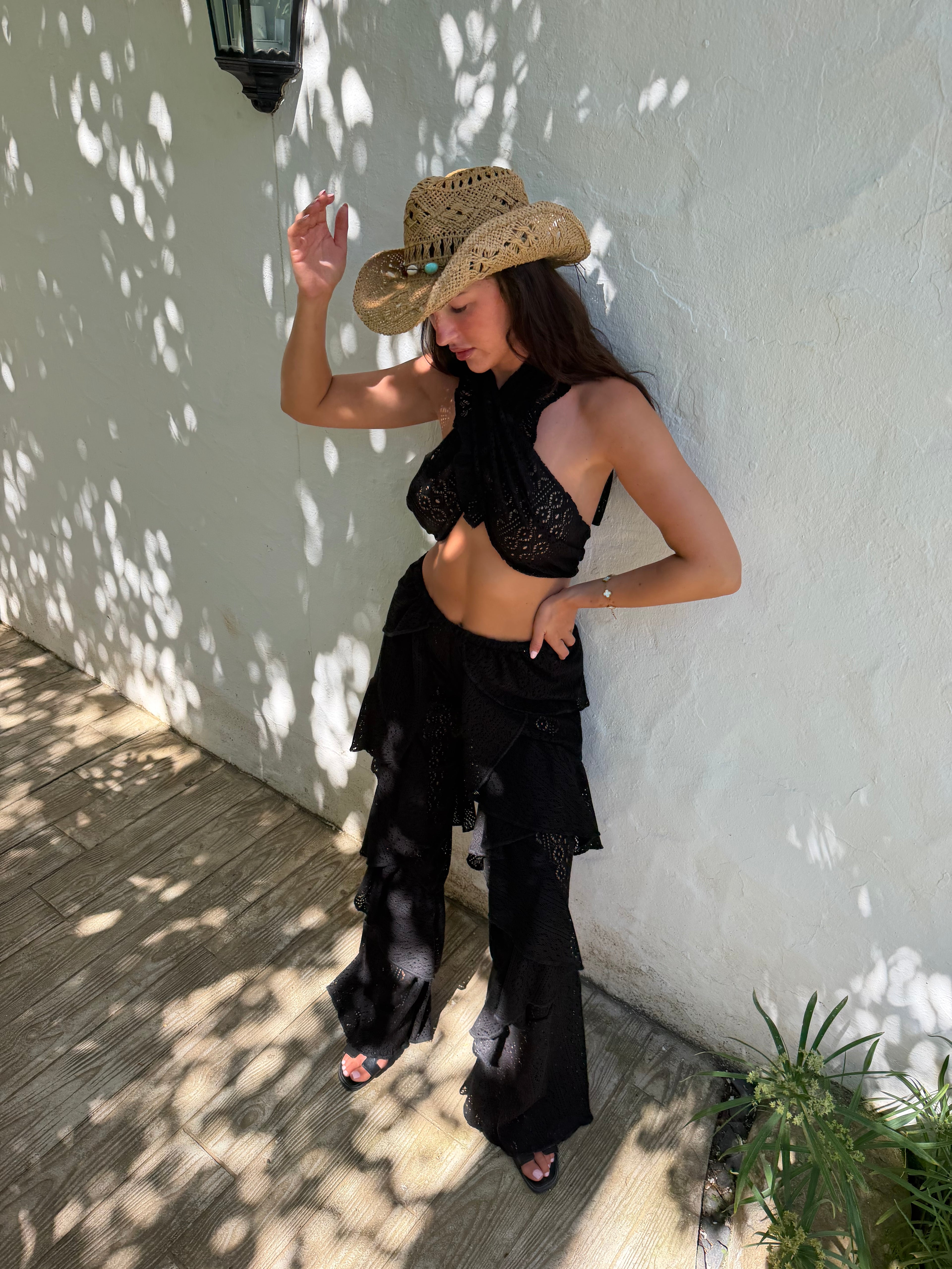 Cleo Trousers - Black Crochet